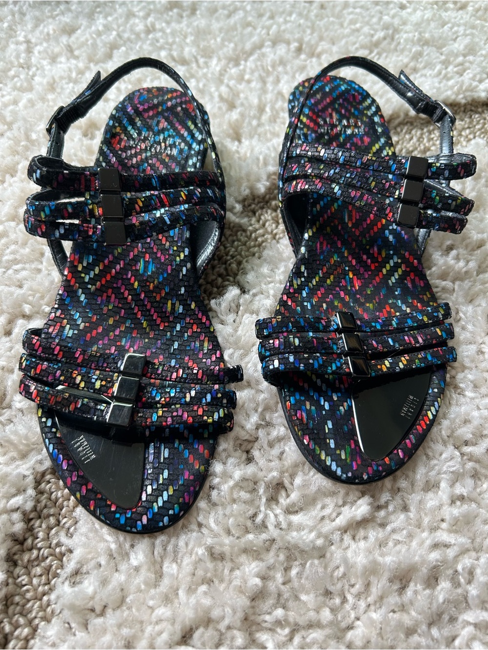 Stuart Weitzman Black Multicolor Strappy Sandals
